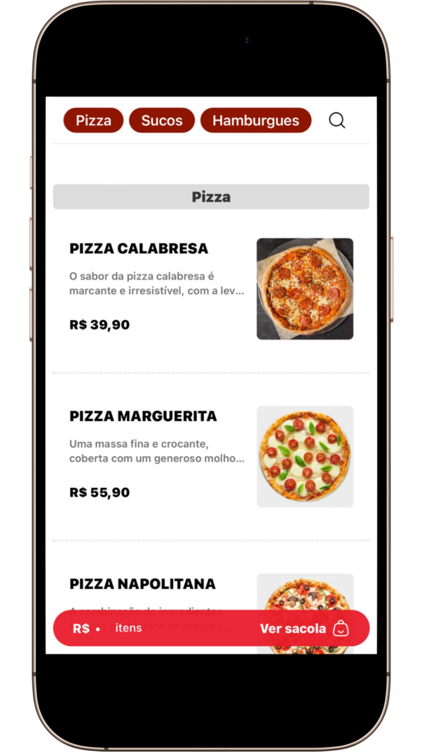 Cardápio digital aberto no celular de um cliente
